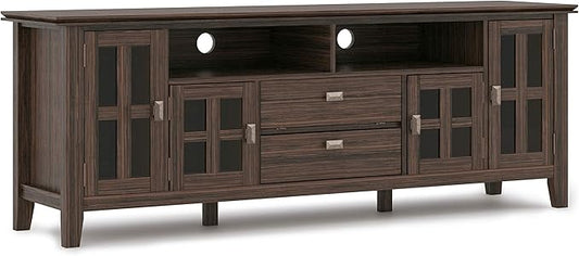 SIMPLIHOME Artisan SOLID WOOD 72 inch Wide Transitional TV Media Stand in Farmhouse Brown For TVs up to 80 inches for the Living Room and Entertainment Center
