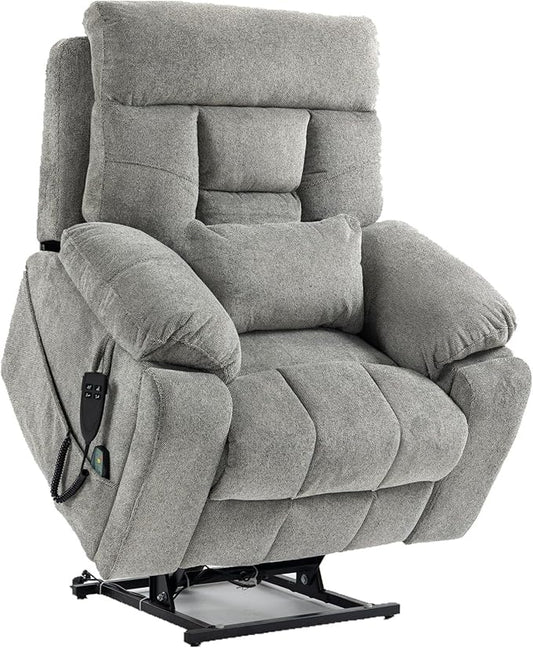 Large Power Lift Recliner Chair with Massage and Heat for Elderly, 26in Extra Wide Recliner Chair with Cup Holder Support Big and Tall People, 400lbs Capacity Adults, Light Grey