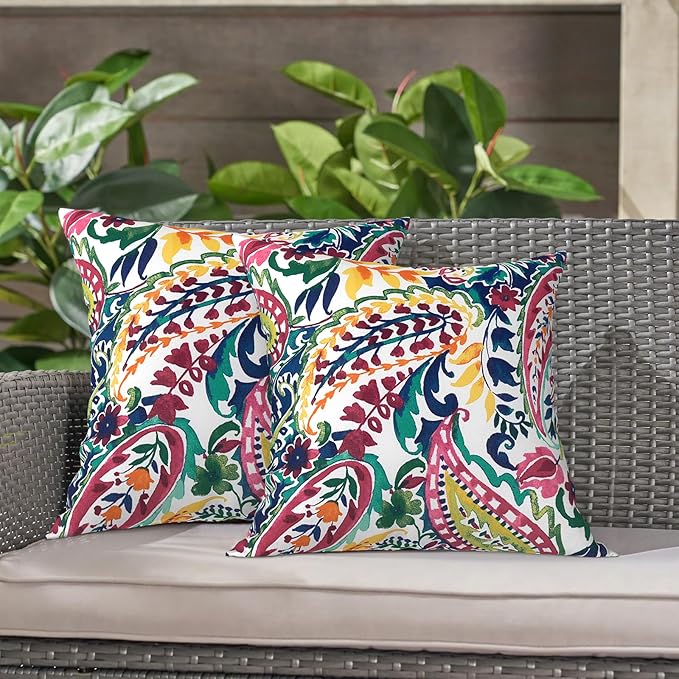 LVTXIII Outdoor Throw Pillow Covers 16 x 16 Inch, Covers ONLY Modern Cute Pattern Decorative Square Toss Pillow Case Pack of 2 for Home Patio Garden Sofa Bed Furniture, Vigour Paisley