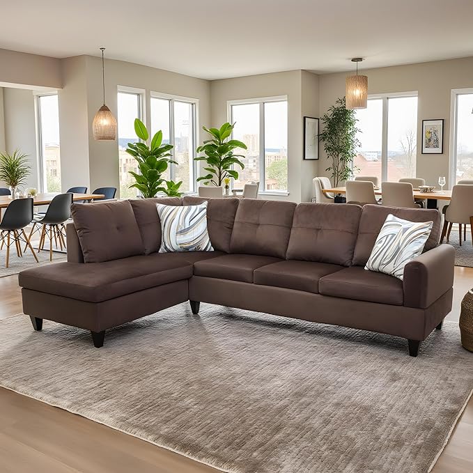 NicBex Sectional Couch 2 Pieces 66.5" L Sofa with Left Chaise Flannel L Shaped Cloud Couch for Living Room Furniture Sets with Cushion, Modular Sofa for Living Room & Small Apartment, Chocolate