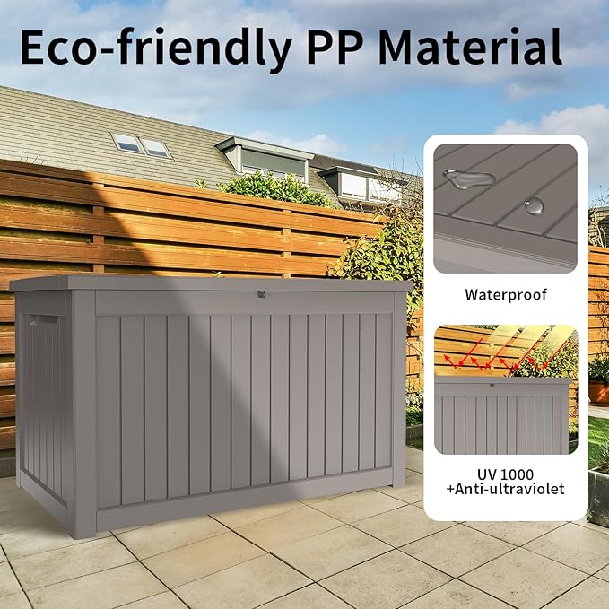 230 Gallon Resin Large Deck Box, Waterproof Outdoor Storage box for Patio Cushions, Garden Tools, Lockable (Brown)