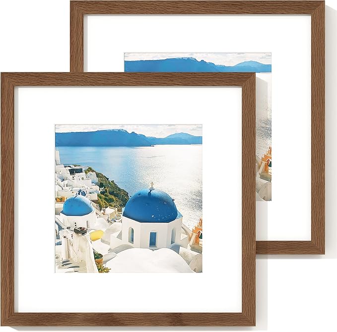 Axeman 12x12 Picture Frame with Mat for 8x8, Solid Oak Wood Square Picture Frame with Tempered Glass, Natural Wooden 12x12 inch Photo Frame for Wall Home Decor Art Photo and Prints, Set of 2, Walnut