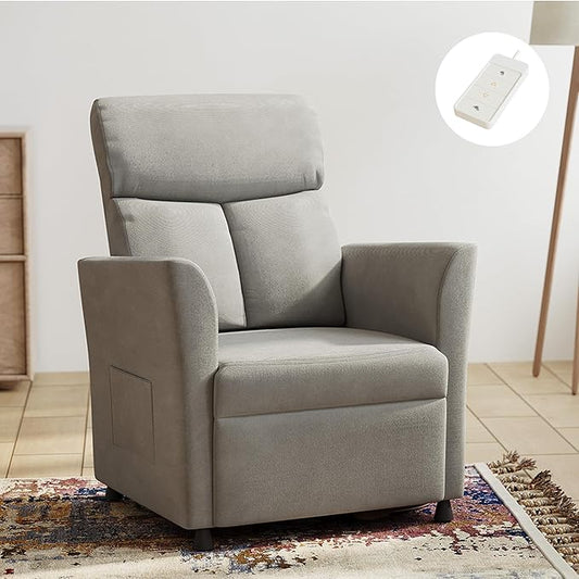 Claiks Power Recliner Chair for Adults, Adjustable Reclining Chair, Comfortable Recliner Couch with Side Pockets&Wire Remote Control, for Living Room, Home Theater, Bedroom, Linen Fabric, Light Grey