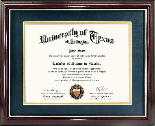 GraduationMall 8.5x11 Diploma Frame with Navy over Gold Mat or Display 11x14 Certificate without Mat,Solid Wood & UV Protection Acrylic,Glossy Cherry Finish with Gold Trim