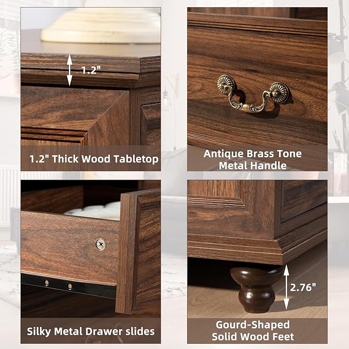 Farmhouse 54" 7 Drawers Dresser for Bedroom, Vintage Wood Chest of Drawers w/ 4 Wooden Legs, Wide Closet Storage Dressers Organizer for Hallway, Rustic Large TV Stand for Living Room, Brown