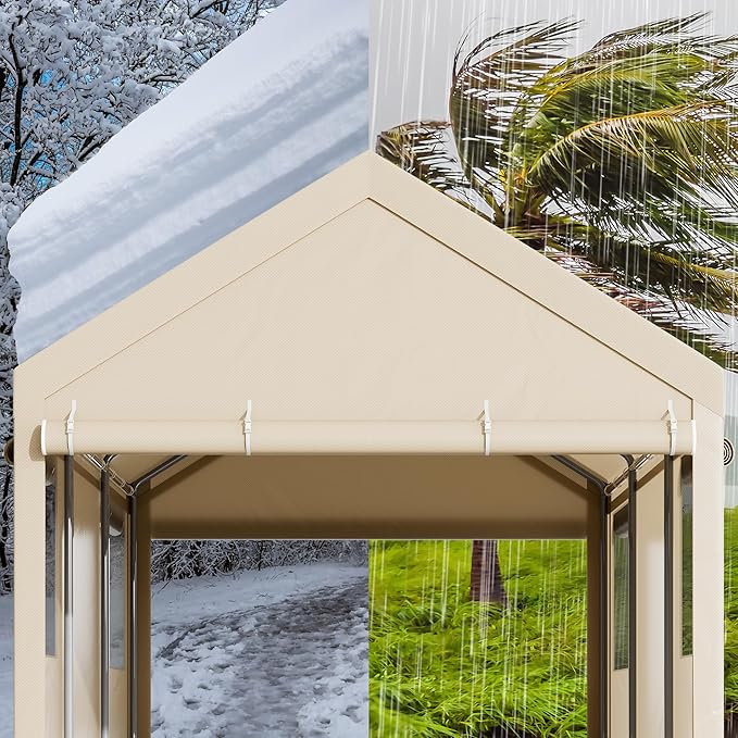 Walsunny Carport, 12x20 ft Heavy Duty Carport Canopy with Roll-up Windows, Portable Garage with Removable Sidewalls & Doors, Car Canopy with All-Season Tarp for Car, Truck, Boat