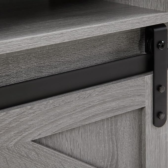 Softa 58" TV Stand, Modern & Farmhouse Wood Entertainment Center for TVs Up to 65", with Sliding Barn Door, Storage Cabinet Table, Adjustable Shelves (Gray)