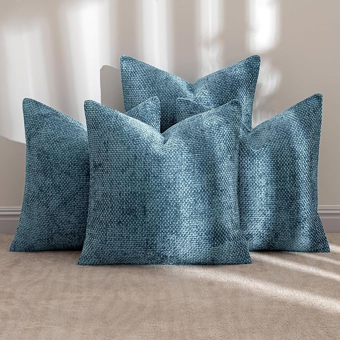 MIULEE Pack of 4 Couch Throw Pillow Covers 20x20 Inch Smoke Blue Soft Decorative Chenille Pillow Covers Farmhouse Accent Cushion Covers for Boho Home Decor Sofa Bedroom Living Room