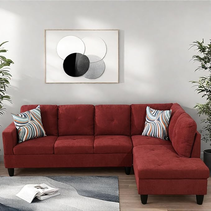 L Shaped Couch, Modular Sectional Sofa with Chaise, Modern Modular Sofas Furniture Sofa Couches for Living Room/Apartment/Office/Bedroom, Red