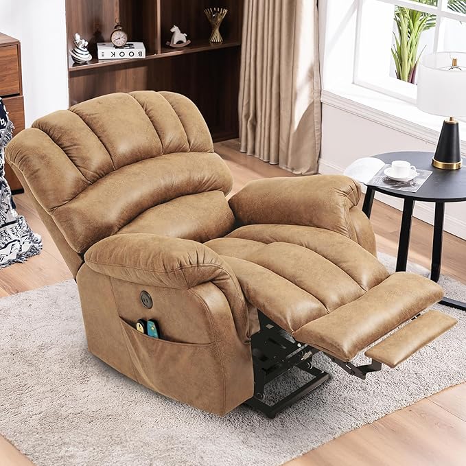 MEETWARM Large Power Lift Electric Recliner Chair with Extended Footrest for Elderly, Big and Tall Lift Chair for Seniors Reclining Chair for Living Room with Massage and Heated,USB Ports(Sand)