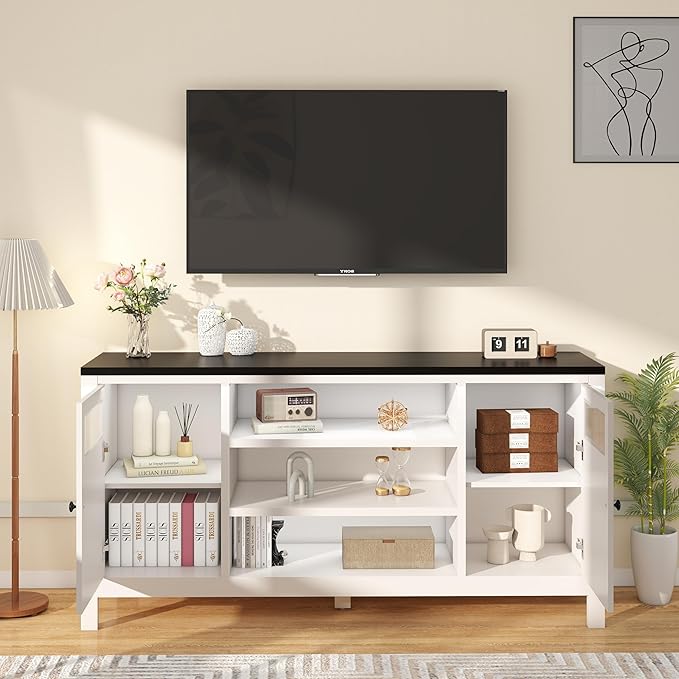 White TV Stands for Living Room: 63" Modern Entertainment Center with Storage, TV Consoles for Living Room, for Up to 70 Inches Television Stands Wood (White)