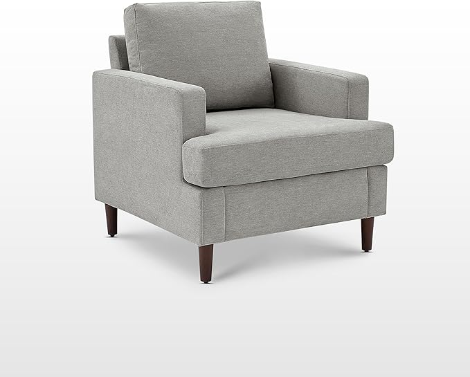 Mid-Century Accent Chair,Modern Linen Fabric Armchair for Living Room,Comfy Upholstered Reading Accent Chairs for Bedroom,Single Sofa Chair with Wood Legs (Light Grey, 2 Pack)