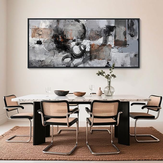 Pogusmavi Large Wall Art Abstract Black And Grey Canvas Wall Art Living Room Paintings Decorations Modern Wall Decor for Bedrooms Framed Artwork for Walls