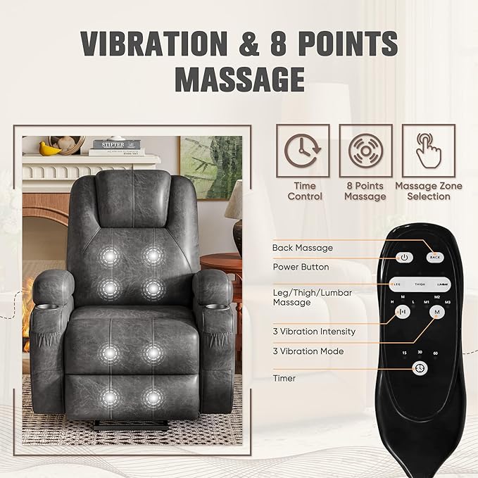 Flamaker Power Lift Chair with Vibration Massage Luxurious Leathaire Fabric Electric Lift Recliner for Elderly Power Lift Recliner Chair with Cup Holders Side Pockets for Living Room (Dark Gray)