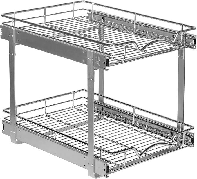 HOLDN’ STORAGE Pull Out Cabinet Organizer, Individual Sliding Drawers - Heavy Duty Metal with Lifetime Limited Warranty - Anti Rust Chrome Finish (Two Tier, 15" W)