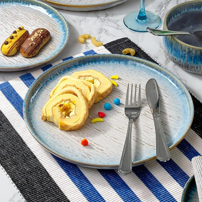 “Talia” 12-piece Stoneware Dinnerware Set with Reactive Glaze Finish, Service for 4, Blue Reactive Glaze