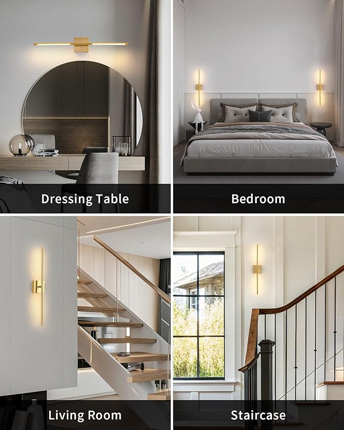 KDG Cordless Wall Sconces with Remote Control, Wireless 7000mAh Rechargeable Battery Operated LED Wall Lamps, 360° Rotate Lightings for Wall Painting, Bedroom, Hallway, Night Light 23.6 inch (Gold)