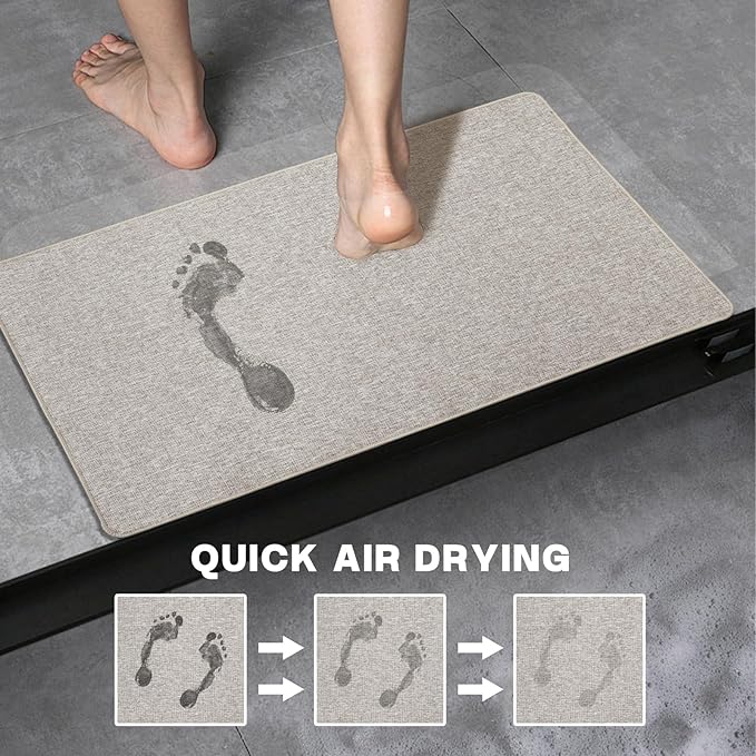 Yancorp Ultra Thin Bath Mat & Rug 35"x 59", Rubber Backed Non-Slip Bathroom Mats, Quick Dry Shower Rugs Under Door, Super Absorbent Floor Mats for Bathroom Sink & Shower Khaki