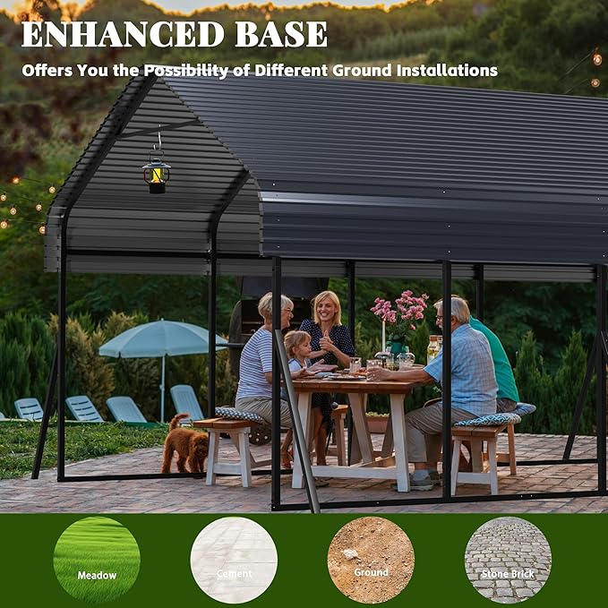 Carport Canopy 12x20 Heavy Duty,Metal Carport with Reinforced Structrure and Base,Outdoor Garage Car Shelter Frame for Pickup, Boat, Car and Tractors