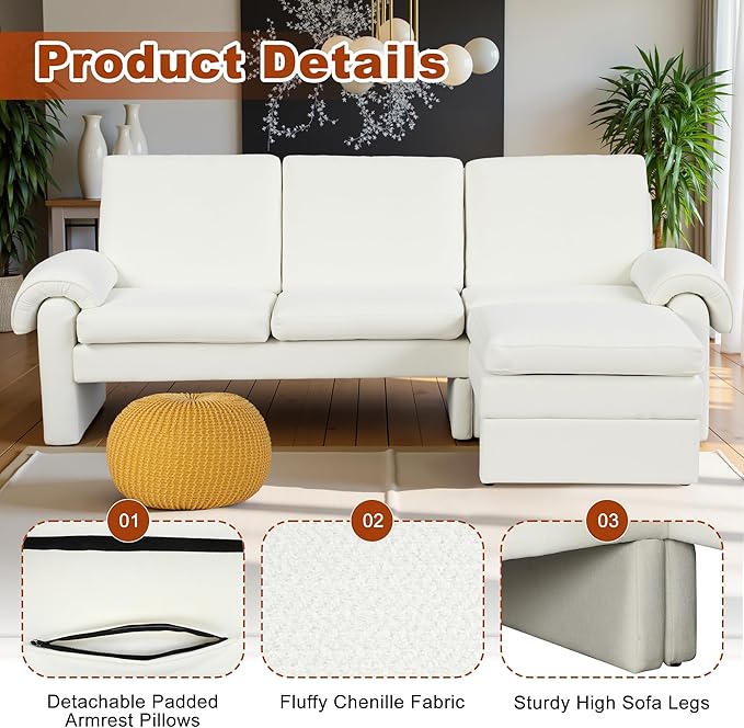 94.1" Sectional Couch, Convertible Futon Sofa Bed with Reversible Chaise Lounge, Sectional Couches for Living Room and Office, Beige
