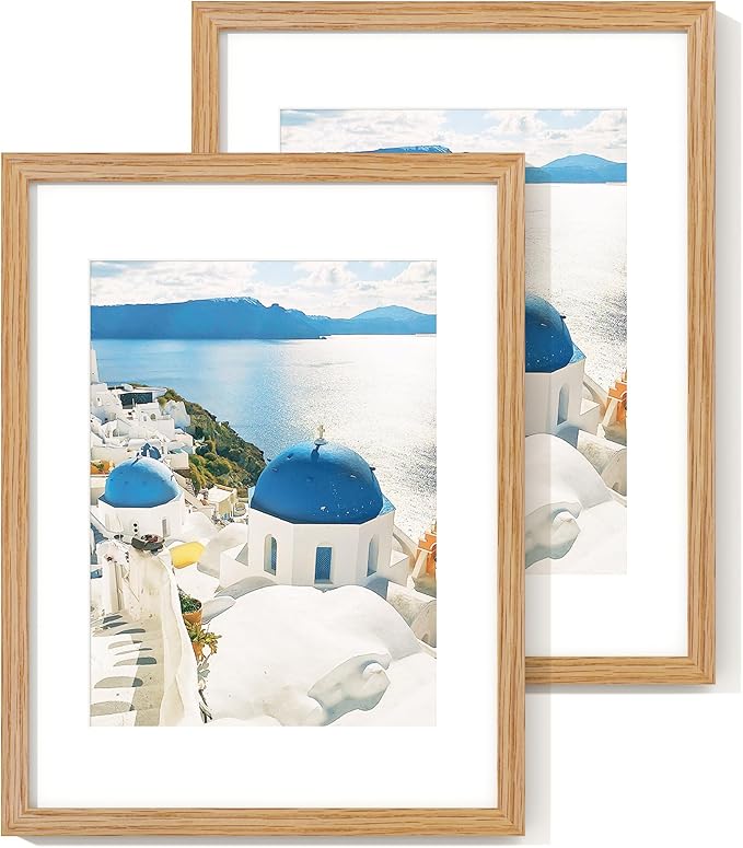 Axeman 12x16 Picture Frame with Mat for 8.5x11, Solid Oak Wood Frame with Tempered Real Glass, Wooden Certificate Document Frame for Wall with Wall Hook Included, Set of 2, Natural