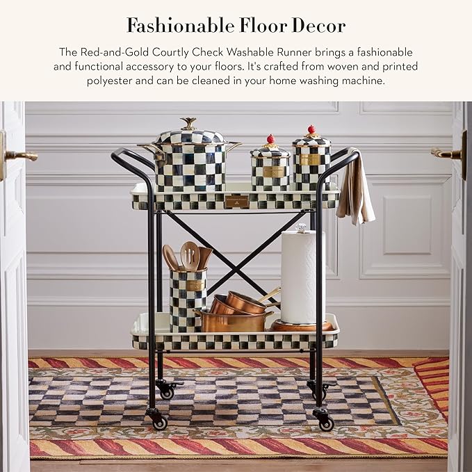 MACKENZIE-CHILDS Washable Rug, Decorative Indoor Rug, 3' x 5', Red-and-Gold Courtly Check