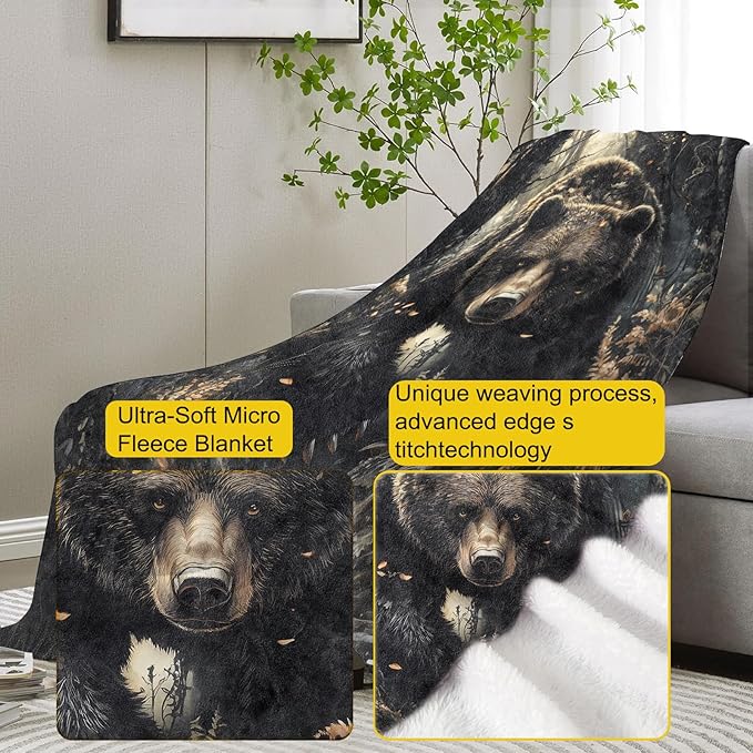 Bear Flannel Blanket, Bear Gifts, Bear-Themed Blanket for Women, Soft Lightweight Throw Blankets for Bed Home Travel Decor 40" x 50"