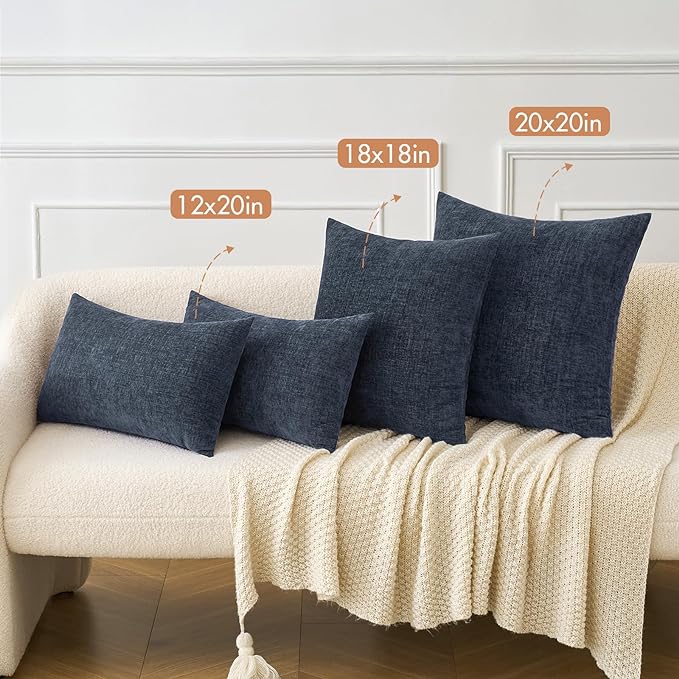 MIULEE Pack of 2 Couch Throw Pillow Covers 18x18 Inch Soft Navy Blue Chenille Pillow Covers for Sofa Living Room Solid Dyed Pillow Cases