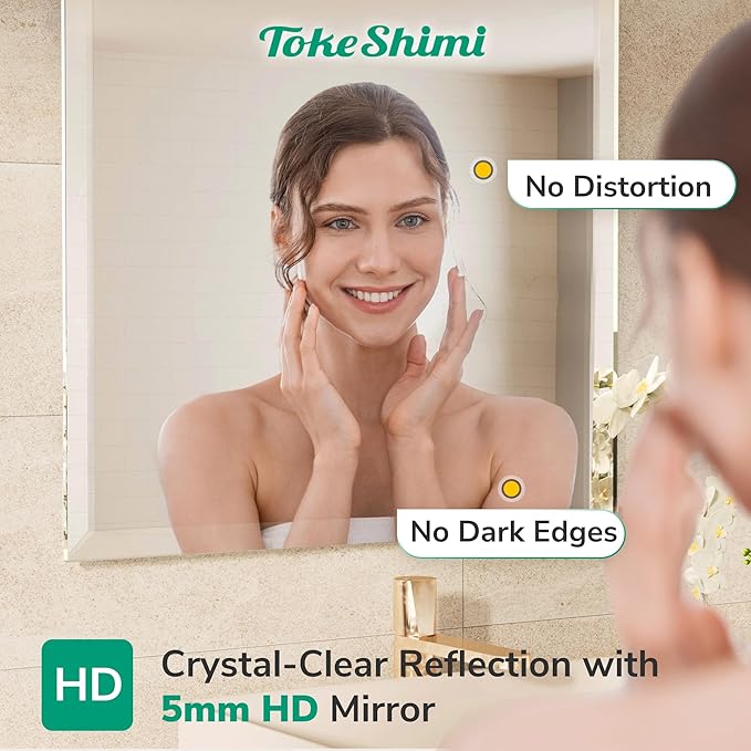 TokeShimi 22x30 Bathroom Vanity Mirror Beveled Rectangle, Frameless Mirror Bathroom with 1" Beveled Edge, Shatterproof Modern Decorative Wall Mirrored for Living Room, Entryway, Bedroom