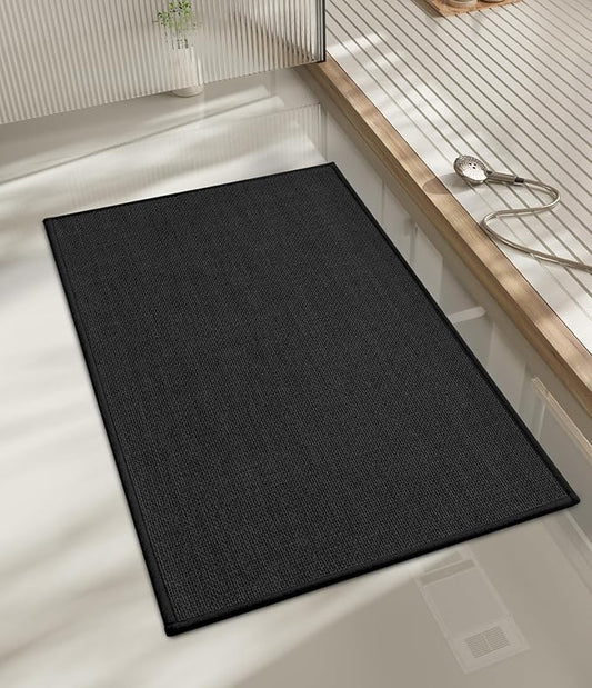 chakme Bathroom Rugs Mat 32x17, Ultra Thin Non Slip Bath Mat Quick Dry Absorbent Bath Mat for Bathroom Floor, (Black, 32"x17")