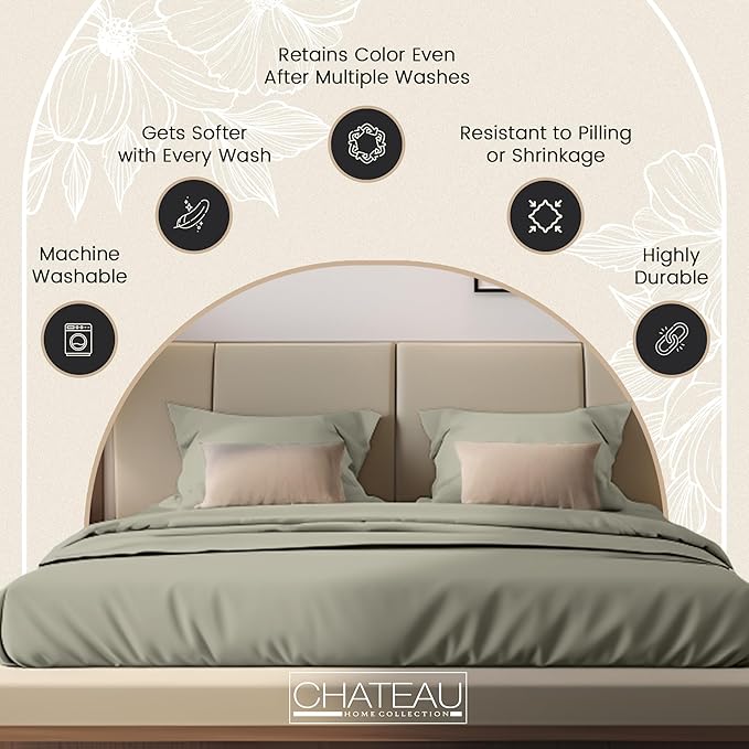 CHATEAU HOME COLLECTION 100% Organic Cotton Sheets Twin XL Size, Soft & Comfy Breathable 300 Thread Count Deep Pocket Sheets for All Seasons, Machine Washable No Pill Thick Cotton Bed Sheet - Sage