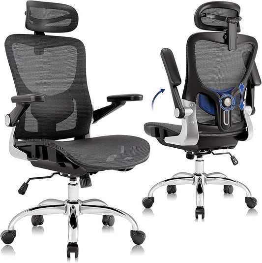 Ergonomic Office Chair，Mesh Seat Cushion with 3D Armrests and 3D Headrest, Adjustable Lumbar Support with Rocking Function, SGS Class 4 Gas Clylinder，Black