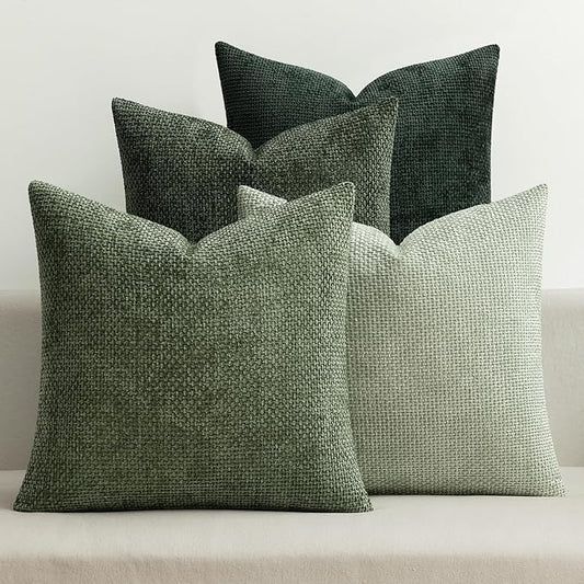 MIULEE Pack of 4 Couch Throw Pillow Covers 16x16 Inch Green Soft Decorative Chenille Pillow Covers Farmhouse Accent Cushion Covers for Boho Home Decor Spring Sofa Bedroom Living Room