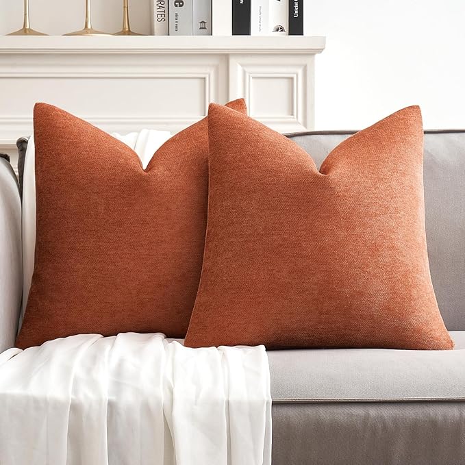 MIULEE Pack of 2 Orange Decorative Fall Pillow Covers 18x18 Inch Soft Chenille Couch Throw Pillows Farmhouse Cushion Covers for Home Decor Sofa Bedroom Living Room