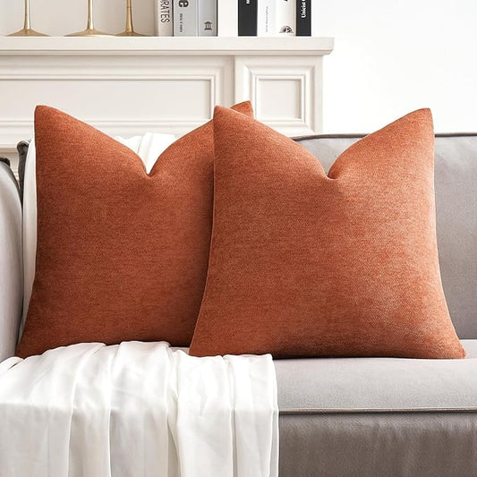 MIULEE Pack of 2 Orange Decorative Fall Pillow Covers 16x16 Inch Soft Chenille Couch Throw Pillows Farmhouse Cushion Covers for Home Decor Sofa Bedroom Living Room