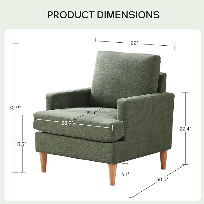 VKNOW Mid-Century Accent Chairs Set of 2, Modern Upholstered Chenille Armchair for Living Room,Comfy Reading Accent Chairs with Wood Legs for Bedroom, Green Polyester