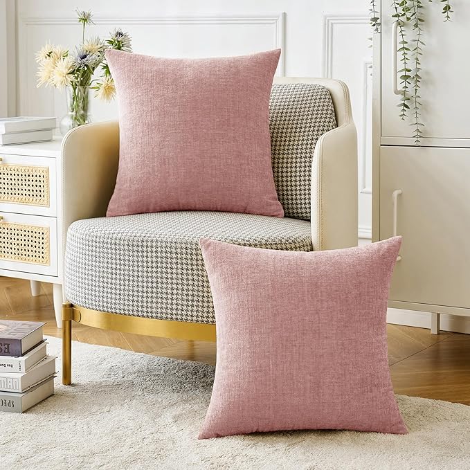 MIULEE Pack of 2 Couch Valentines Throw Pillow Covers 18x18 Inch Soft Spring Blush Pink Chenille Pillow Covers for Sofa Living Room Solid Dyed Pillow Cases