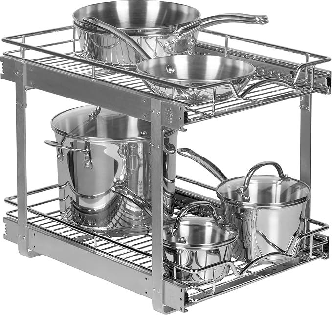 HOLDN’ STORAGE Pull Out Cabinet Organizer, Individual Sliding Drawers - Heavy Duty Metal with Lifetime Limited Warranty - Anti Rust Chrome Finish (Two Tier, 15" W)