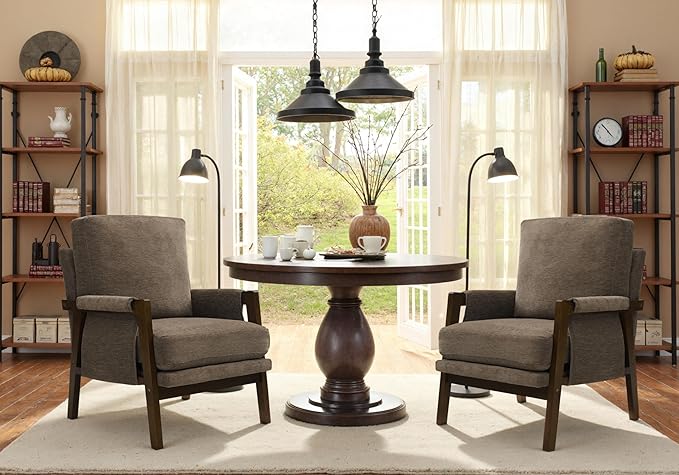 Modern Accent Chairs Set of 2 for Living Room Mid Century Arm Chairs Upholstered Bedroom Chairs Comfy Lounge Chairs with Solid Wood Frame, Dark Brown