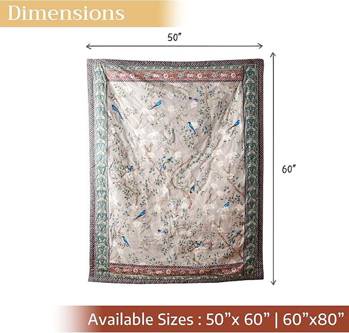 Maison d' Hermine Throw Blanket for Couch Lightweight Soft Warm Breathable Cotton Throw Blankets for Bed Girls Boys Women Men Gifts Sofa Travel Living Room Chair Bedding (50"x60", Osaka)