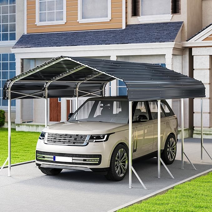 10x15 Ft Carport, Heavy Duty Metal Car Port, All-Weather Protection, Easy Assembly for Cars, Trucks, Boats, Tractors, and Outdoor Storage