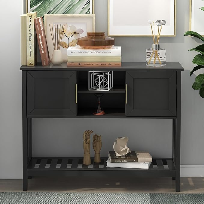 TaoHFE Console Table with Storage with Doors, Entryway Console Table with Doors, Modern Sofa Table for Hallway, Living Room, Dining Room, Console Table of Practical Type for Home, Black