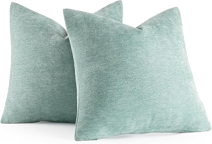 MIULEE Pack of 2 Aqua Green Decorative Pillow Covers 18x18 Inch Soft Chenille Couch Spring Throw Pillows Farmhouse Cushion Covers for Home Decor Sofa Bedroom Living Room