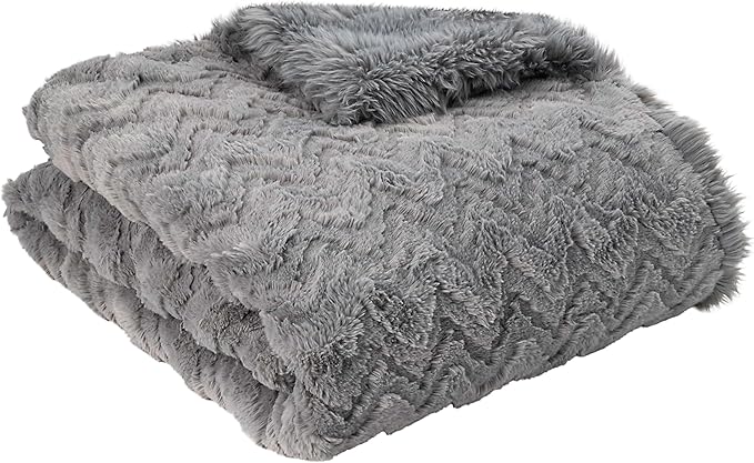 Mon Chateau Grey 3D Jacquard Faux Fur Throw, Plush Luxury Blanket for Couch, Sofa, or Bed, Soft Reversible Throw Blanket for Sleeping, Home & Room Décor, 60" x 70"