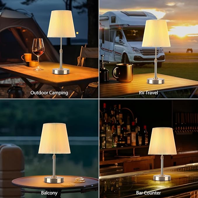 Cordless Table Lamp, 2700K Stepless Dimmable Wireless Touch Lamp with 2 Bulbs, 5200mAh Rechargeable Battery Operated Lamps for Living Room, Kitchen, Bedside, Dining Room, Bar(Silver)