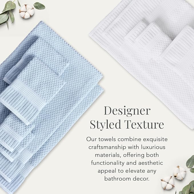 NY Loft 100% Cotton Towel Set 6 Piece | Super Soft & Absorbent Quick-Dry 2 Bath Towels 2 Hand Towels & 2 Washcloths |Textured and Durable Cotton | Trinity Collection (6 Piece Set, Chambray Blue)