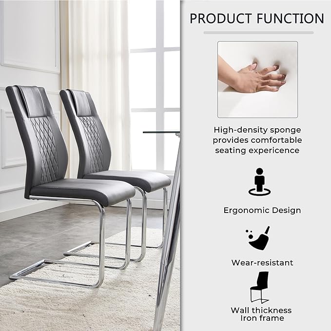 Dining Table Set for 4, Kitchen Table Chairs Set of 4, Modern Dining Room Set with 63 inch Marble Dinner Table PU Leather Upholstered Chairs for Dining Room Kitchen