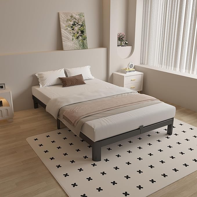 Twin Bed Frames 6 Inch, Black Twin Size Bed Frame with Metal Gaskets, No Box Spring Need, Heavy Duty Steel Platform Support, Round Corner Desgin, Reserved Holes, Easy Assembly, Noiseless