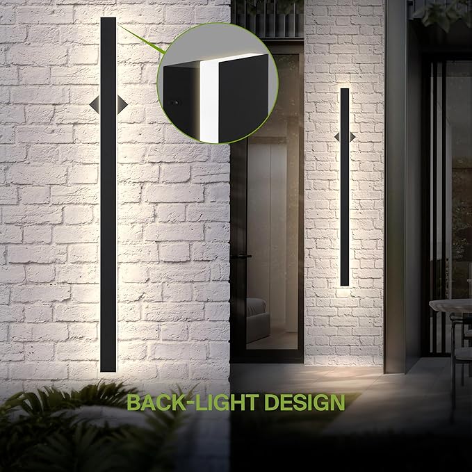 ASD LED 72" Long Wall Mount Light Fixture, Outdoor & Indoor Linear Sconce | 3CCT, Dimmable, Waterproof, Anti-Rust, ETL Listed | 40W 2400LM 3000-5000K 100-277V | Exterior Porch Lighting | Black, 2 Pack