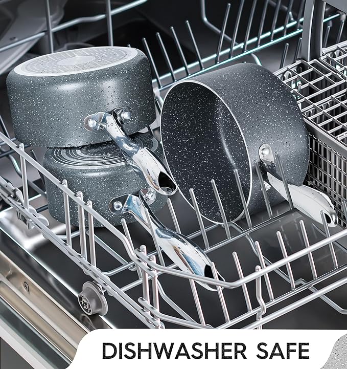 MICHELANGELO 2 Quart Saucepan with Lid, Nonstick Sauce Pan with Healthy Coating, Granite Sauce Pan with Stainless Steel Handle, 2 Qt Saucepan Induction Compatible, Gray